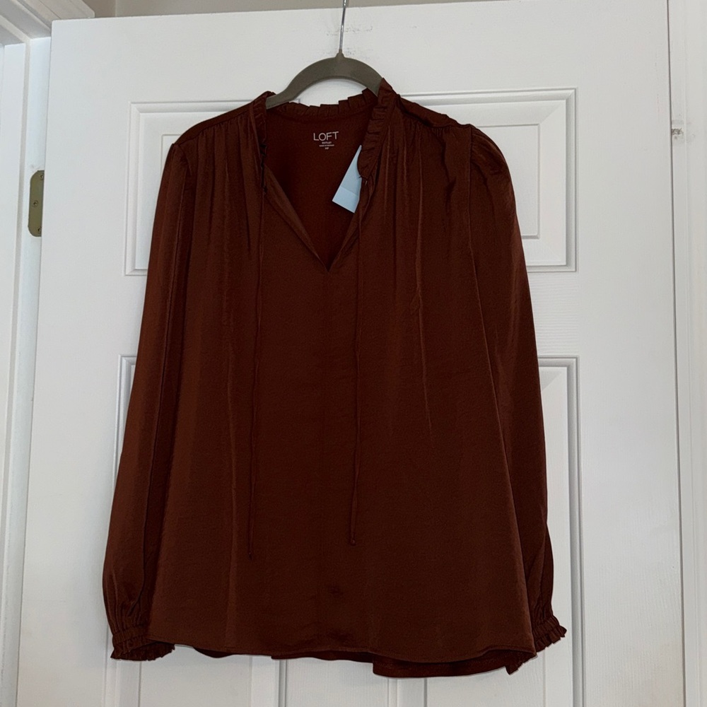 LOFT Rich Brown V-Neck Blouse